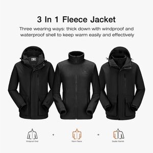 NWOT CAMEL CROWN Men's Ski Jacket 3 in 1 Waterproof Winter Jacket Fleece Lining